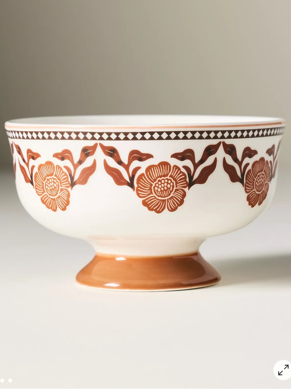 Anthropologie Reverie Stoneware Nut Bowl Rust Orange Floral Print